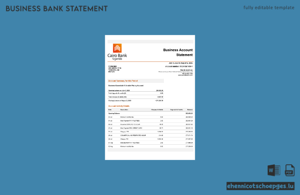 Uganda Kairo Unternehmenskontoauszug Word- und PDF-Beispielvorschau